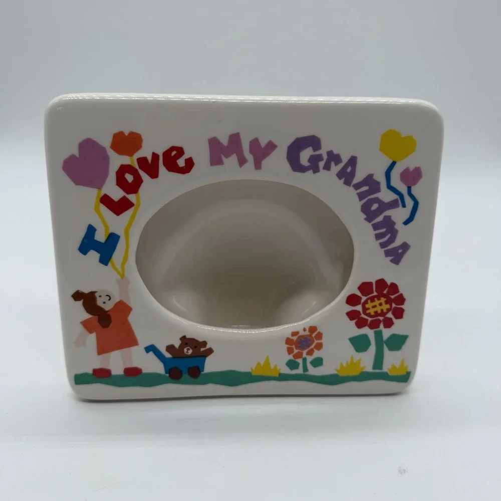 Vintage Russ Berrie Love My Grandma Ceramic Picture Frame Child Art